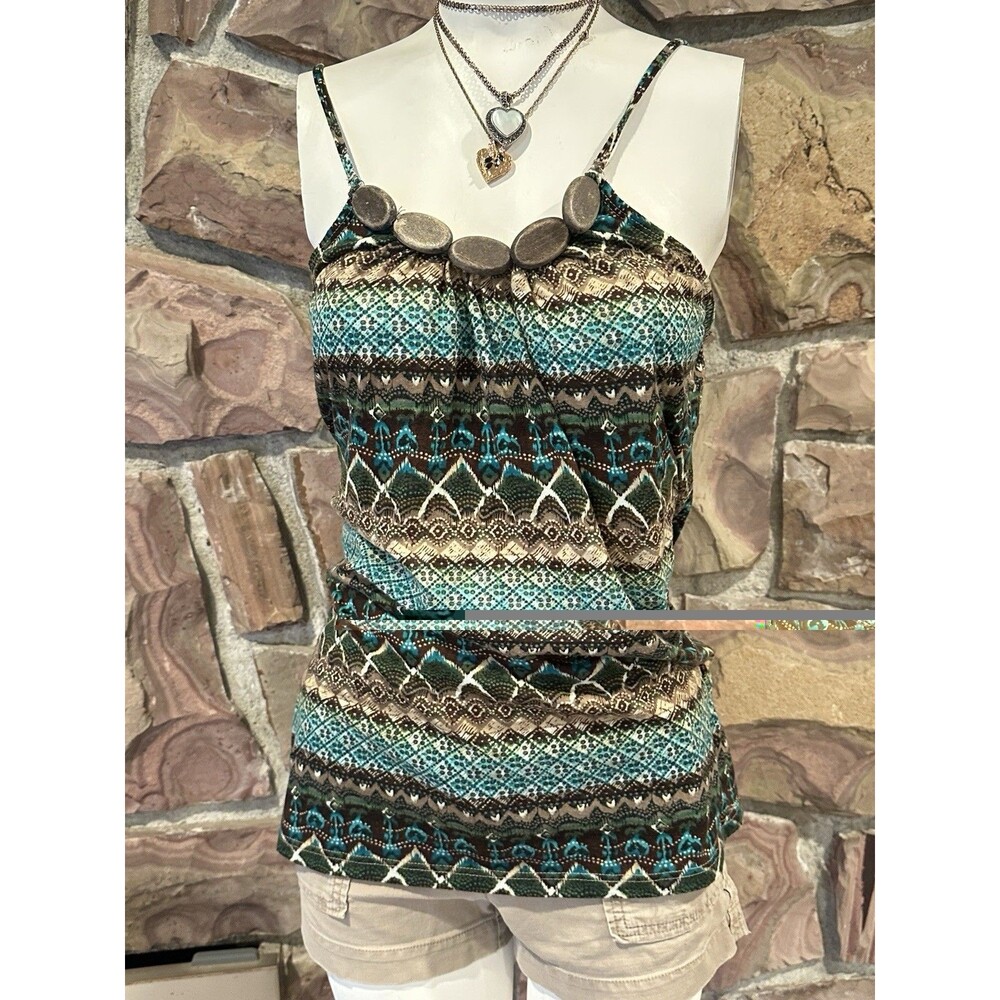 Vintage Asymmetrical Halter Top Size M 90s Y2K Geometric Print